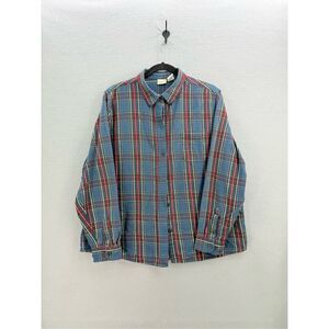 L.L. Bean Blue Plaid Button-Down Shirt with Red and Green